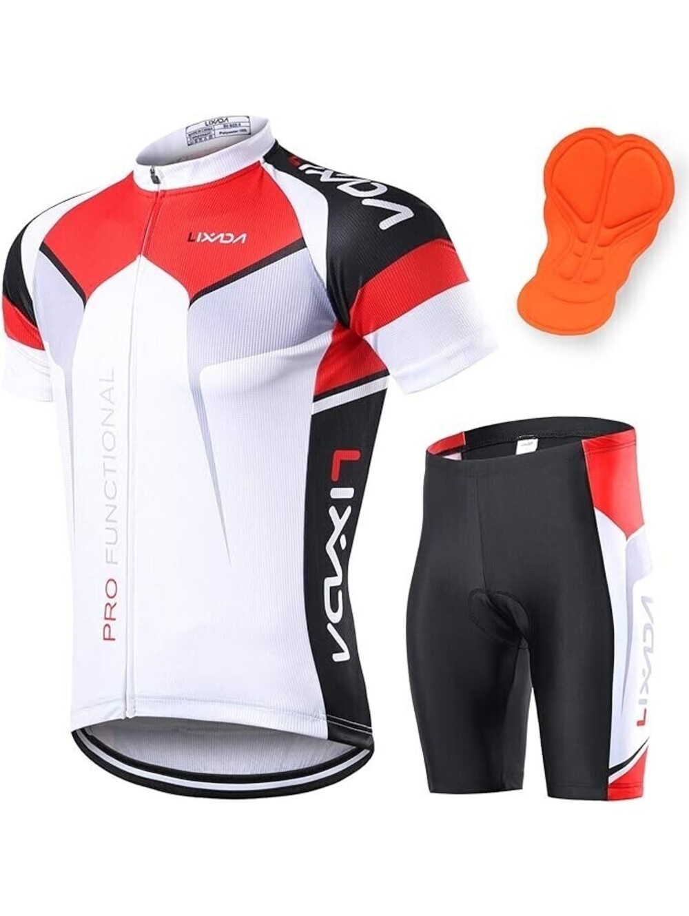 Lixada Men's Cycling Jersey Short Sleeve with Padded Short Quick Dry White - 2XL